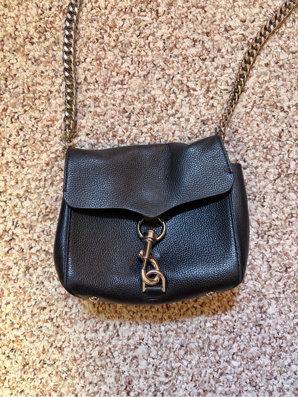 Rebecca Minkoff Black Pebbled Leather Crossbody with Gold Hardware